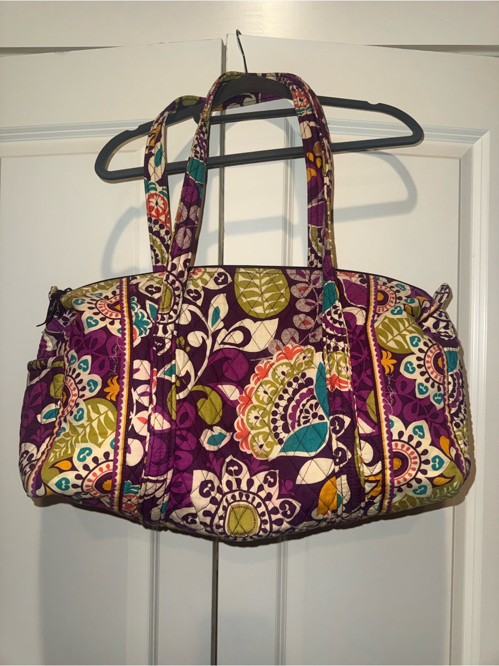 Vera Bradley Plum Crazy Quilted Travel Tote in Purple, Teal, Green and Cream
